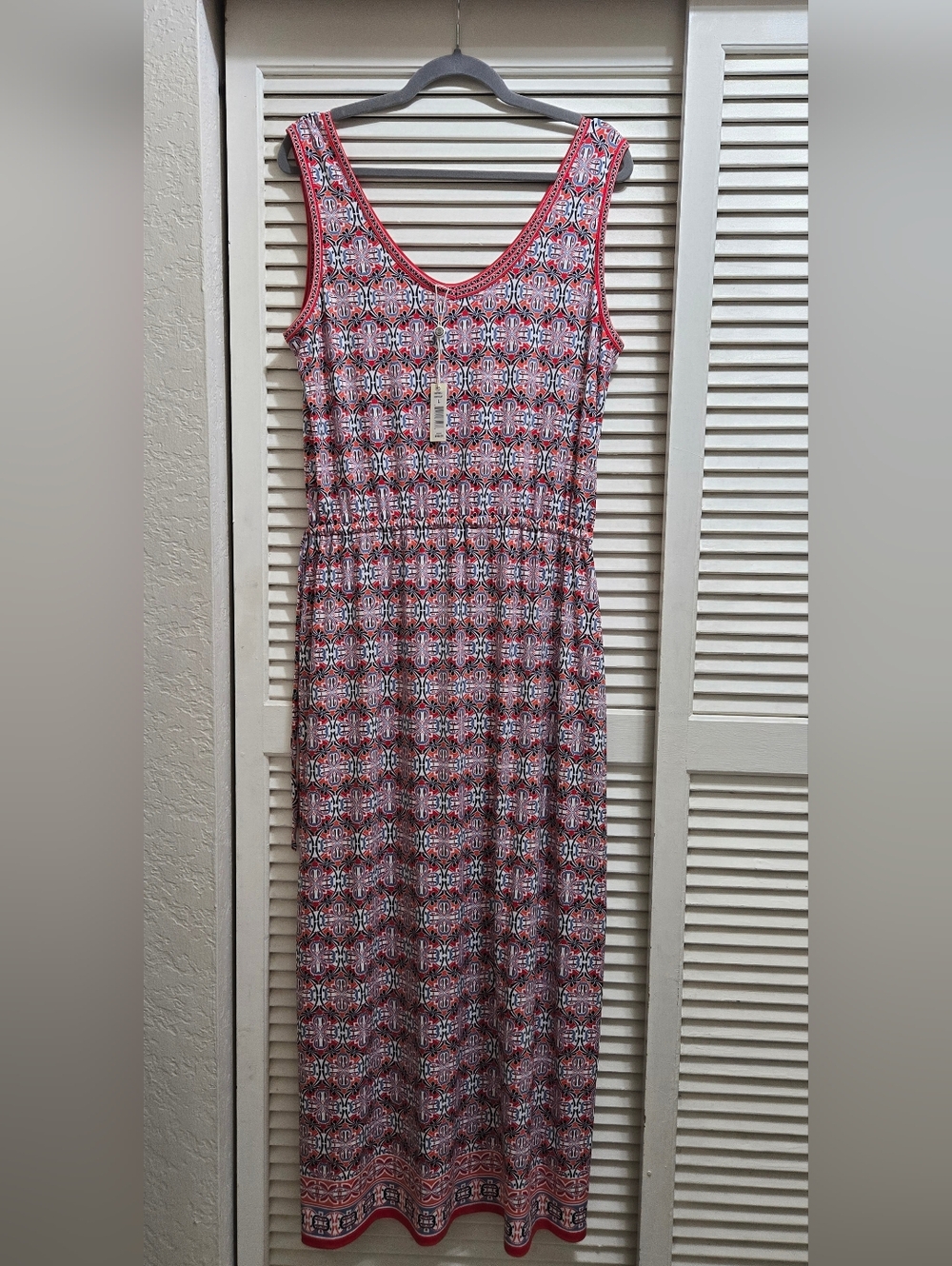 Max Studio Sleeveless Maxi Dress Red Blue Geometric Print NWT Size L